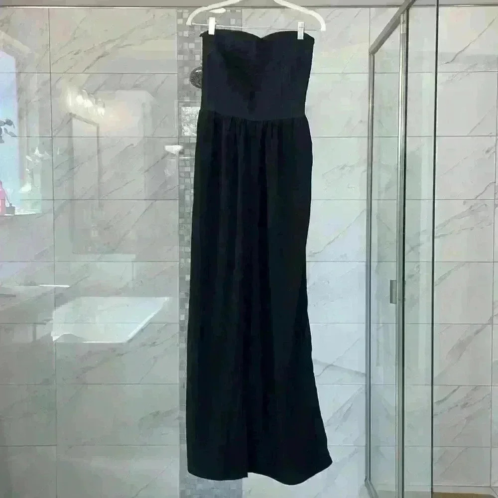 Hot Miami Styles Black Pockets Side Slit Sweetheart Neck Strapless Jumpsuit Sz M